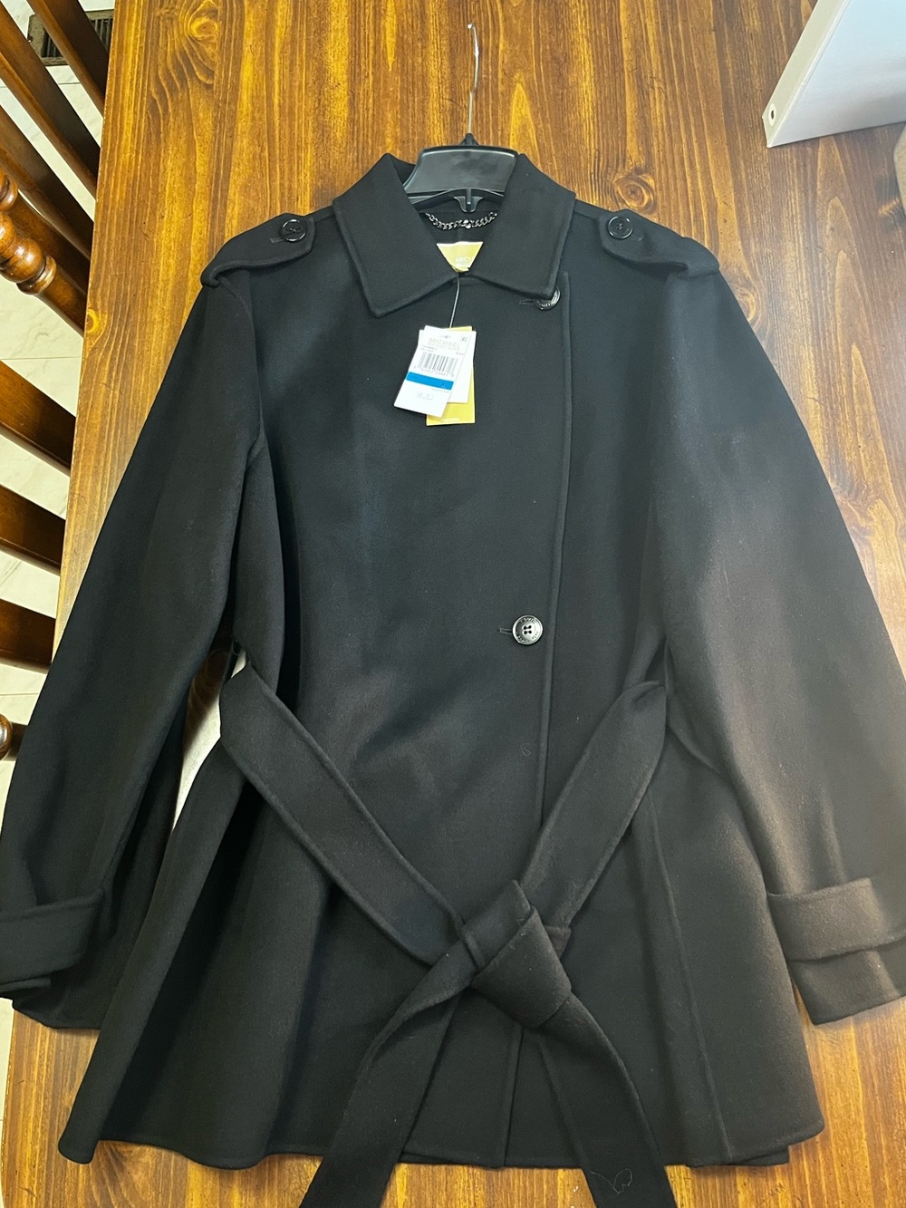 MICHAEL Michael Kors Black Wool Blend Pea Coat with Belt